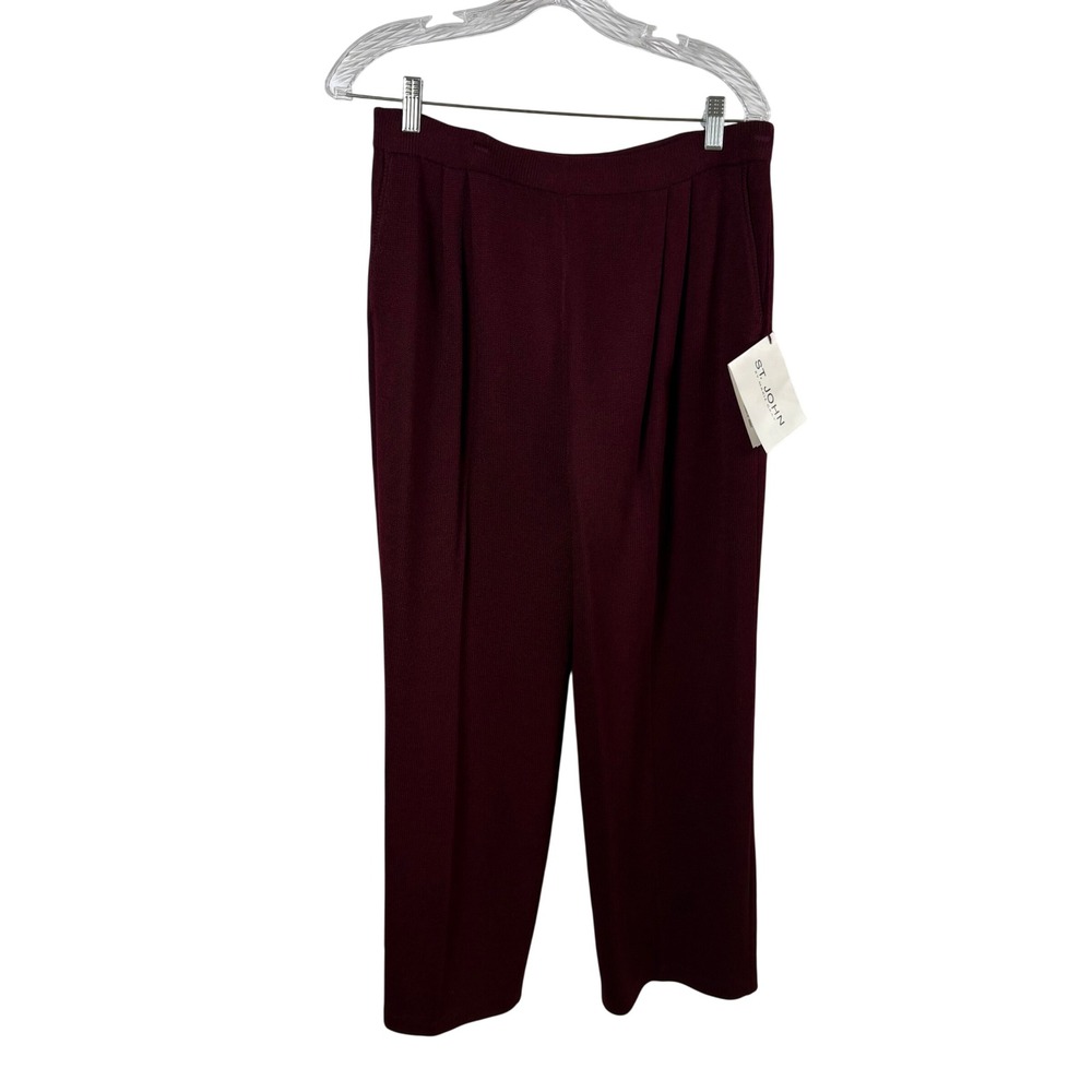 NWT Vtg St. John Collection Pants 14 Burgundy Wool Santana Knit Old Money READ